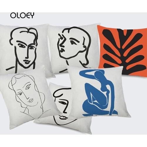 European Modern Painted Linen Square Cushion Cover Home Bedroom Hotel Car Decoration Cushion Cover Soft and Comfortable