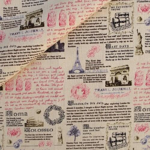 110cmx50cm Cotton Linen Fabric for handmad, bed, bag, curtain Sewing - Travel Journal - Purple and pink (LF314)