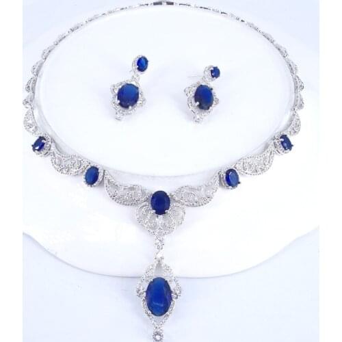 2020 NEW fashion retro BLUE CRYSTAL CZ zircon necklace earring set wedding bride banquet dressing jewelry set free shipping