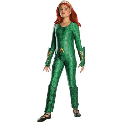Movie Aquaman Mera Queen Cosplay Costume Girls Bodysuit Halloween Costume For Kids Jumpsuits Suit