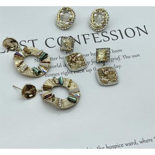 Punk Round Stud Earrings Color Irregular Geometric Circles Twist Fashion Elegant Shinning Classic Square Yellow Stone Cubic