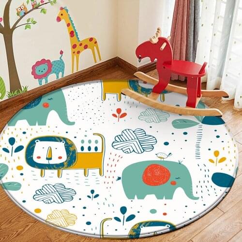 Cute Lion Elephant Children Comfortable Round Carpet Non-Slip Children Flannel Carpet Baby Hand Print Carpet Baby Play Mat