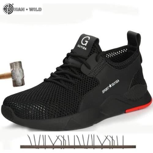 Mens Steel Toe Work Shoes Fashion Casual Breathable Outdoor Sneakers Puncture Proof Boots Comfortable Industrial Safety Shoe Men