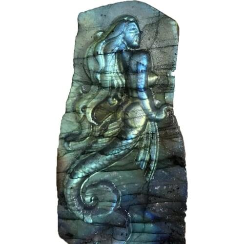 Natural Crystal Animal Hand-Carved Labradorite StoneMermaid Healing Reiki Repair Ability Mineral Quartz Home Furnishings