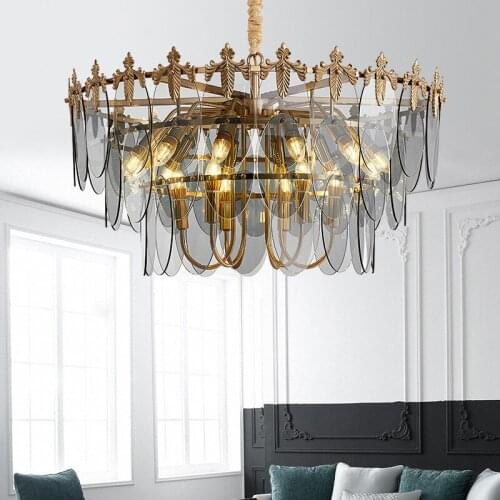 New Modern Chandelier Lighting For Living Room Smoke gray Crystal Lamps Round Chains Chandeliers Home Decoration Light Fixtures