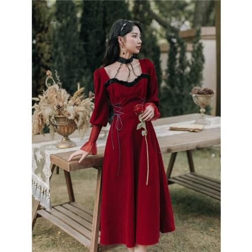 SWEETXUE 2020 New Fashion Womens Autumn Winter Velvet Dresses Vintage Elegant Dress vestiods