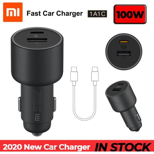 New Original Xiaomi 100W Car Charger Dual USB Quick Charge Wireless Mi Car Charger 100W USB-A USB-C Dual Output LED Power