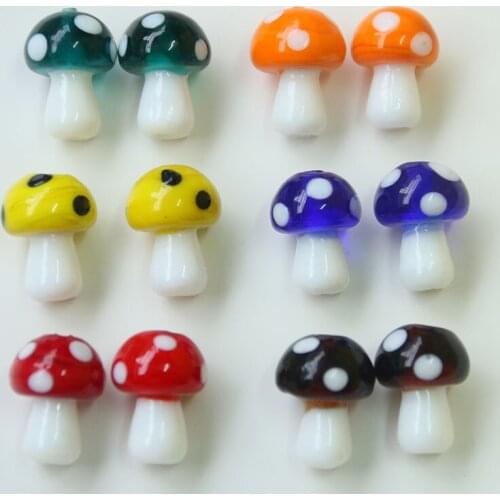 New style 50pcs/lot color print simulation cartoon mushroom shape glass Straight hole bead diy jewelry earring/garment accessory