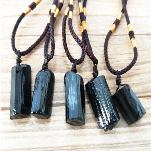 Natural Crystal Black Tourmaline Stone Pendant Necklace Wired Charm Stone Pendants Black Tourmaline Necklace