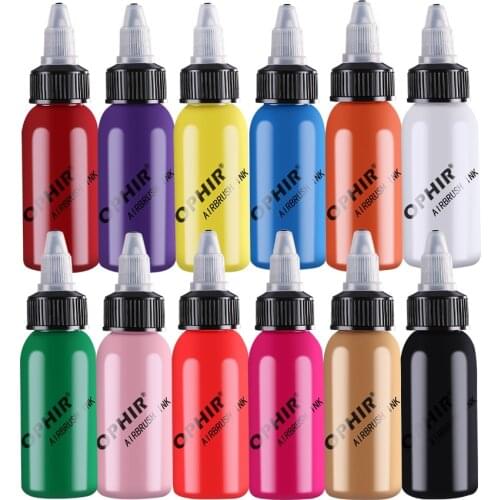 OPHIR 12 Colors Airbrush Inks for Nail Art 30ml/bottle Nail Painting Pigment Inks Bright-Coloured Airbrushing Nail Tools_TA100