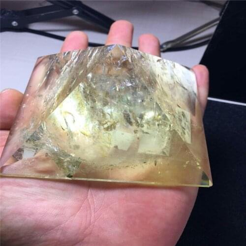Natural yellow crystal pyramid, lemon yellow crystal tower, crystal pyramid home decoration