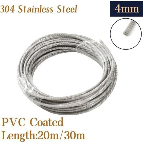 20/30 Meter wire Rope PVC Transparent Coated Cable Stainless Steel rope Clothesline Diameter 4mm