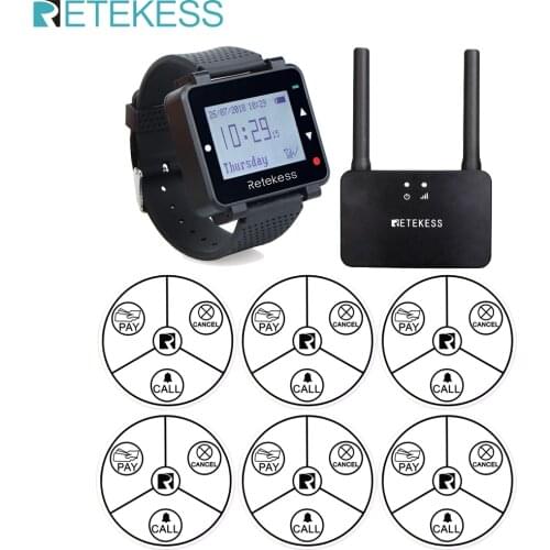 Retekess Restaurant Pager Wireless Calling System Watch Receiver+6 Self-Powered Buttons+Signal Amplifier Cafe Restaurant Office