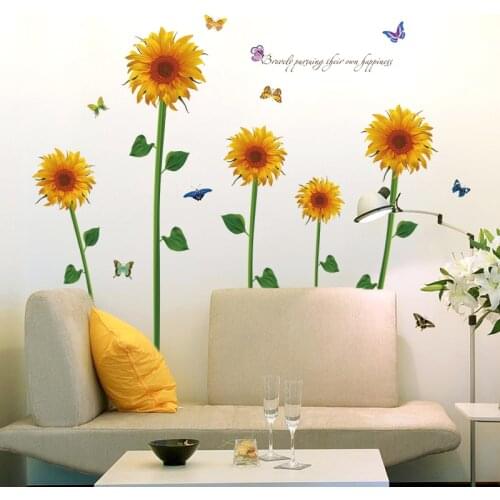 Self-adhesive Butterfly Sunflower Window Glass Wall Stickers Vinyl Decals Home Decor Exquisite Poster Stickers Home Decoration