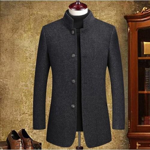 Middle-aged wool suits men blazer stand collar autumn coats mens jacket winter masculino slim fit casaco jaqueta thicken b312