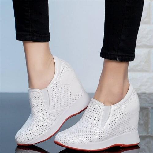 Summer Platform Pumps Shoes Women Genuine Leather Wedges High Heel Ankle Boots Female Breathable Fashion Sneakers Casual Shoes
