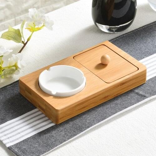 Japanese Style Bamboo ashtray with lid multi-function ashtray office living room coffee table decoration ornaments ashtray