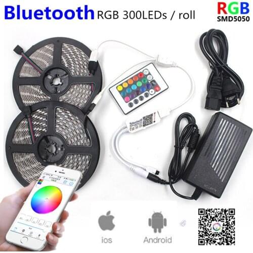 Bluetooth 12V led strip light 5050 SMD leds waterproof neon lamp RGB lights leds tape With 24 key controller 5M 300LEDs / roll