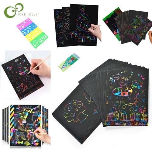 Magic Color Rainbow Scratch Art Paper Card Set Graffiti Stencil Drawing Stick DIY Art Painting Toy Children Educational Toys DDJ