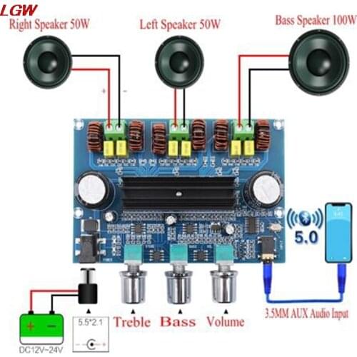 XH-A305 Bluetooth 5.0 Stereo Digital Power Amplifier Board TPA3116D2 50Wx2+100W 2.1 Channel Audio Bass Subwoofer AUX AMP Module