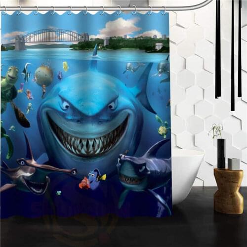 Cartoon White Shark Underwater Clown Fish Custom Shower Curtain DIY Bath Curtain 60x72 48x72 inch Drop Shipping