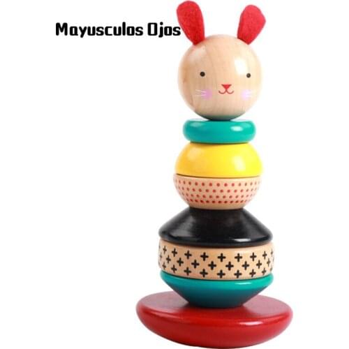 ZH 1PC Wooden Rock Tower Layered Tumbler Bunny Tower Children Educational Toy