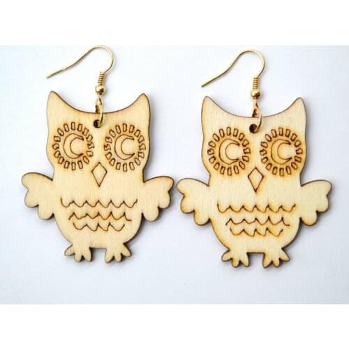 Trim Burlywood Wooden Owl Cat Bear Animal Earrings for Women