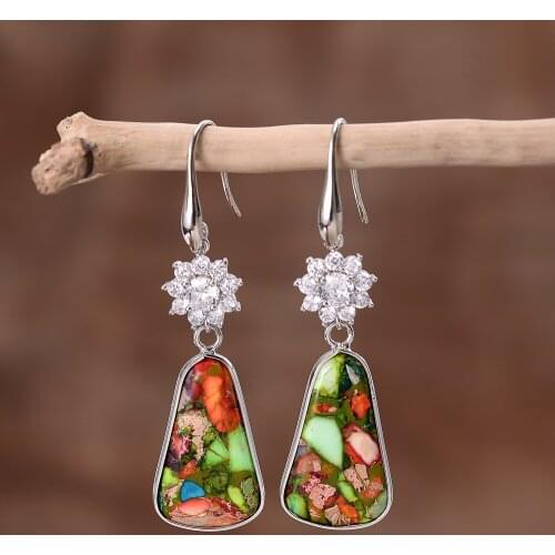 Zircon Pave Flower Imperial Stones Teardrop Earrings Women Boho styles