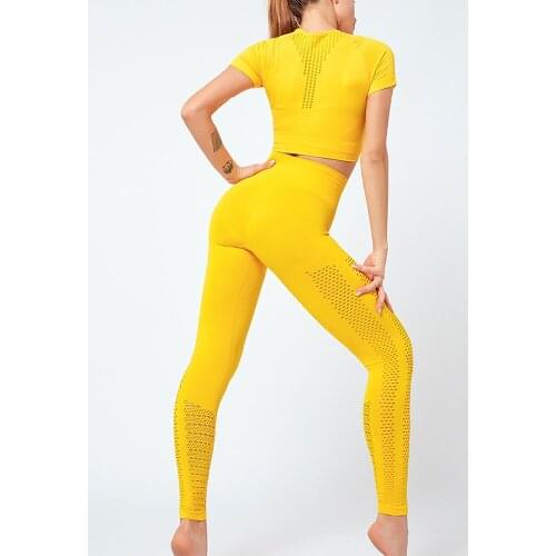 Women Seamless Yoga Suit 2 piece Sports Shirts Crop Top High Waist Leggings Sport Set Sports Wear For Women Gym Fitness Clothing