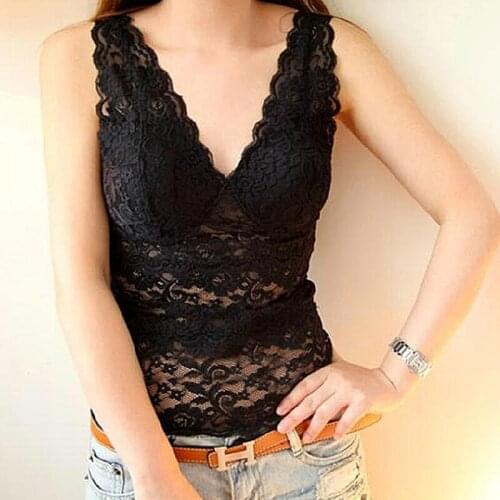 Hot New Slim Lace Tank Women Sexy Perspective Vest Bralette Bustier Nylon V Collar High Quailty Sleeveless Garment