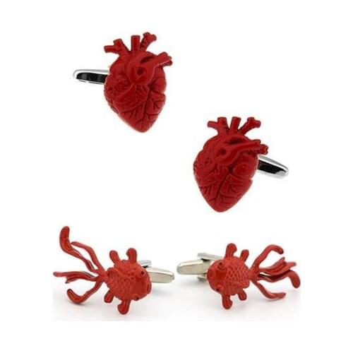 10pairs/lot Red Goldfish Cufflinks Bloody Heart Cuff Links Gift For Doctors Mens Jewelry Accessory Wholesale
