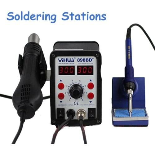 2 in 1 Digital Display Electric Solder Iron + Hot Air Heat Gun SMD Rework Soldering 220V Desoldering Station 898BD
