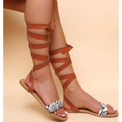 2021 Women Gladiator Serpentine Sandals Summer Fashion Female Beach Flats Female Casual Cross Tied Outside Shoes Plus Size 43