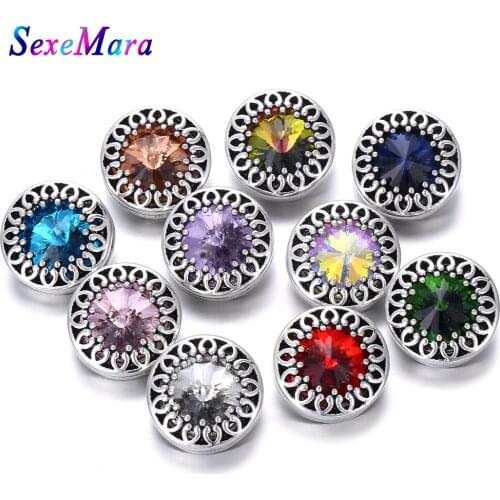 6pcs/lot 2019 New Snap Jewelry High Quality Hollow Out Box Crystal Flower 18mm Snap Button Fit DIY Snap Button Bracelet Jewelry