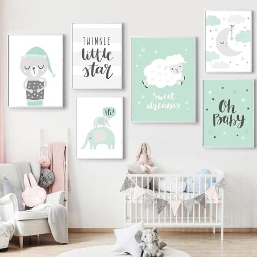 Abstract Sheep Elephant Bear Animal Wall Art Poster Moon Star Cloud Art Print Quotes Canvas Painting Nordic Pictures Home Decor