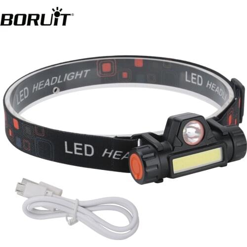 BORUiT XPE COB LED mini Headlamp Stepless Dimming Headlight USB Rechargable 18650 Head Torch with Magnet for Camping Hunting