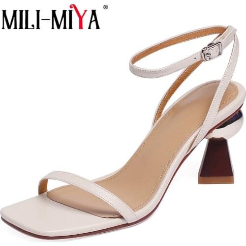 MILI-MIYA Designer Brand Special Shaped Heel Summer Ankle Strappy Sandals Genuine Leather Buckle Quality Party Casual Shoes Woma