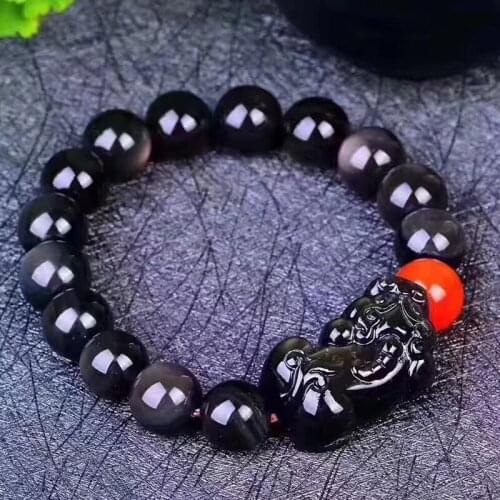 Wholesale Rainbow Eye Natural Obsidian Bracelets Beads With PiXiu Bracelet Lucky for Women Men Energy Stone Bracelet Jewery