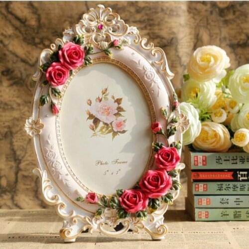 Resin Picture Frame Rose Flower Photo Frame Oval Rectangle Shape Frames for Wedding Gifts Home Decor 6inch 7inch WJ716