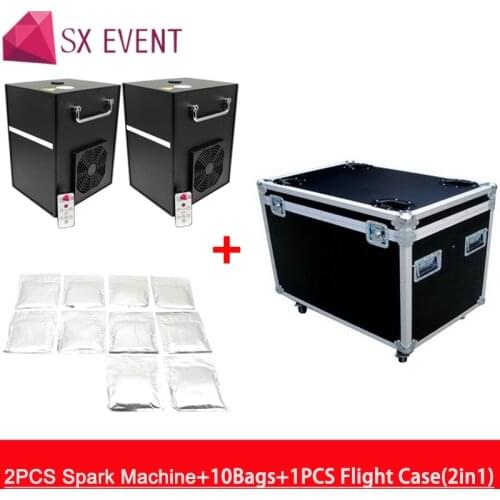 Spark firework fountain 5m height indoor safety cold pyro factory wholesale 2pcs machine with flycase and 10 bags powder