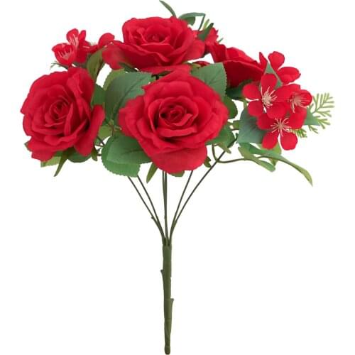 Bouquet Fake Flowers White 7 Pieces Home Silk Office For Wedding Party 7 Heads Decoration Artificial Rose