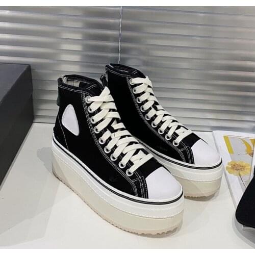 Fashion Thick Sole Lace Up Ladies Sneakers Brand Designer Canvas Shoes Woman Casual Flat Platform Round Toe Womens Shoes 2020