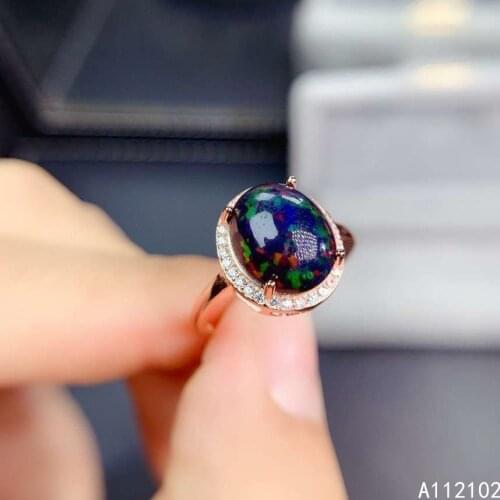 KJJEAXCMY fine jewelry 925 sterling silver inlaid natural black opal classic girl new gemstone ring support test Chinese style