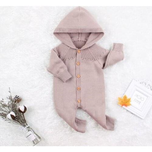 Knitted Baby Clothes Autumn Newborn Baby Boy Romper Long Sleeve Cotton Hooded Infant Toddler Jumpsuit Baby Girl Clothes Costume