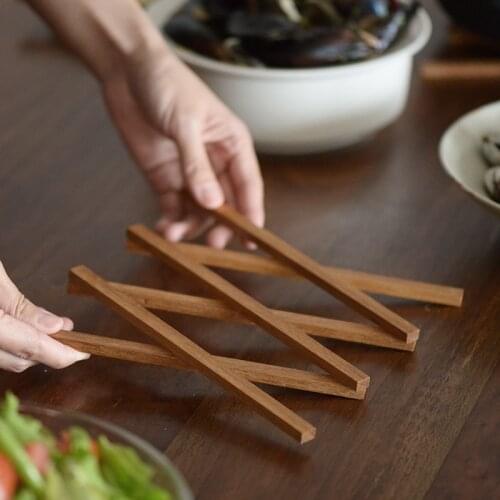 Creative Wood Pot Holder Adjustable Heat Resistant Pads Eco Natural Wood Pot Holder Japan Style Tableware