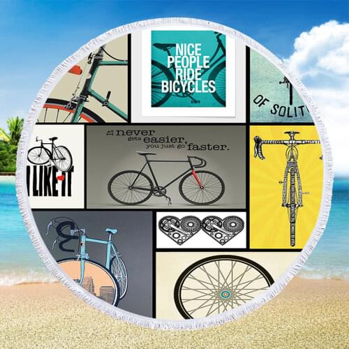 Tassel Round Bath Towel Beach Towel Car Bike Printed Microfiber Travel Compressed Shower Bathroom Towels Bath Towels for Adults