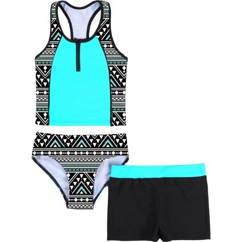 3Pcs/Set Floral Print Girls Swimwear Sleeveless Kids Swimsuit Tankini Tops with Bottoms Summer Girls Beachwear Bathing Suit Set
