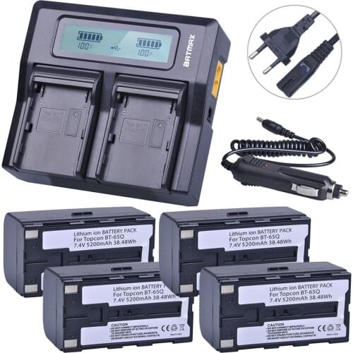 Batmax 4pcs 5200mAh BT-65Q BT 65Q Li-ion Battery +LCD Rapid Dual Charger for Topcon GTS 900 and GPT 9000 Total Station