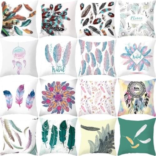 Dream Catcher Feather&Leaf Series Cushion Cover Polyester Pillow Case Home Decorative Pillows Cover for Sofa Car 01-26
