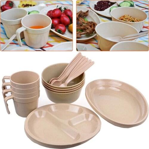 Outdoor 4 Person Picnic Tableware Set Economic Environmental Protection Portable Cutlery Set For Self-driving Camping Travel